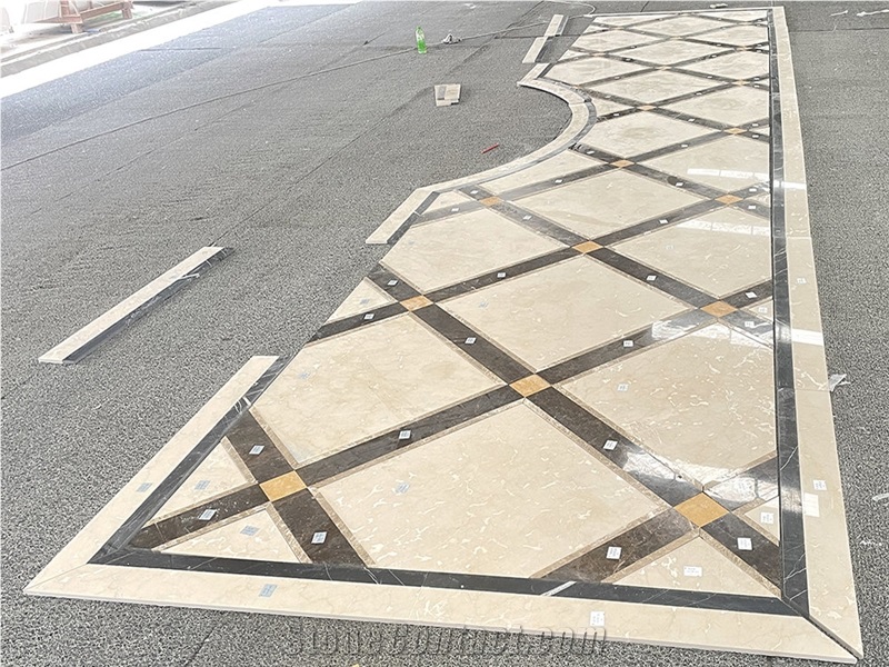 Waterjet Beige And Brown Marble Mosaic  Pattern Floor Tiles