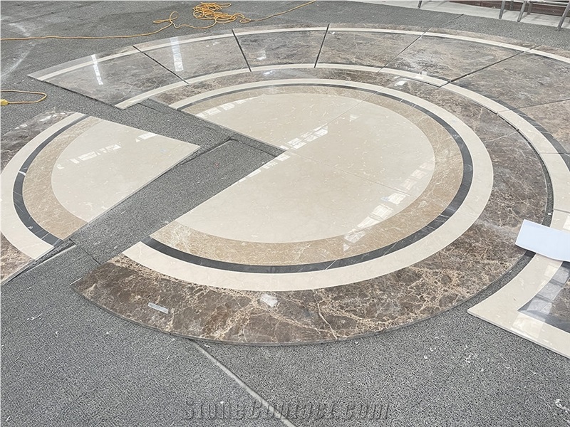 Waterjet Stone Beige And Brown Marble Medallion For Floor