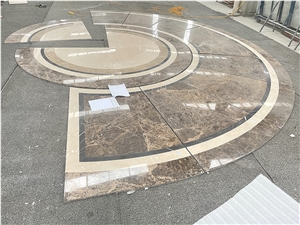 Waterjet Stone Beige And Brown Marble Medallion For Floor