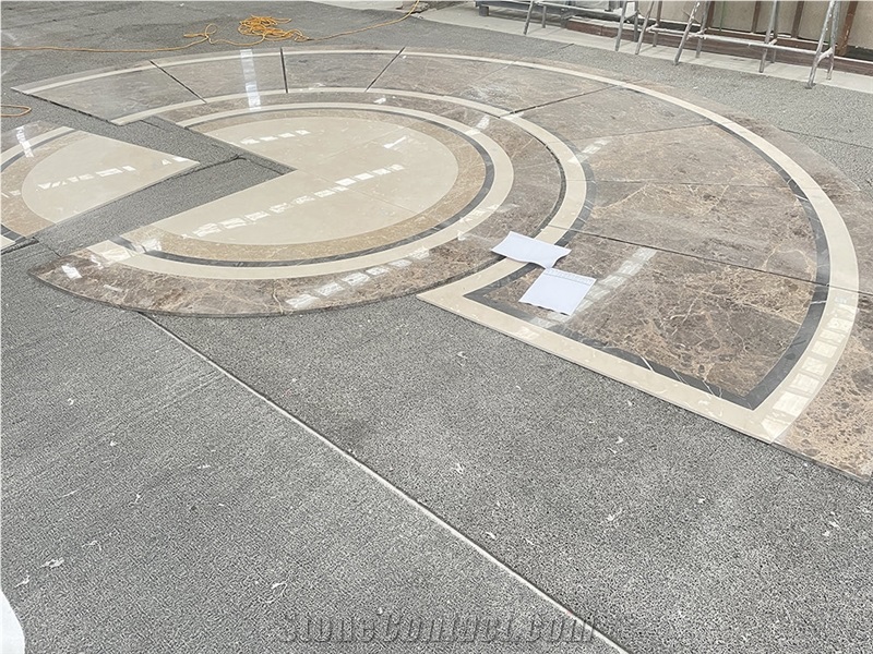 Waterjet Stone Beige And Brown Marble Medallion For Floor
