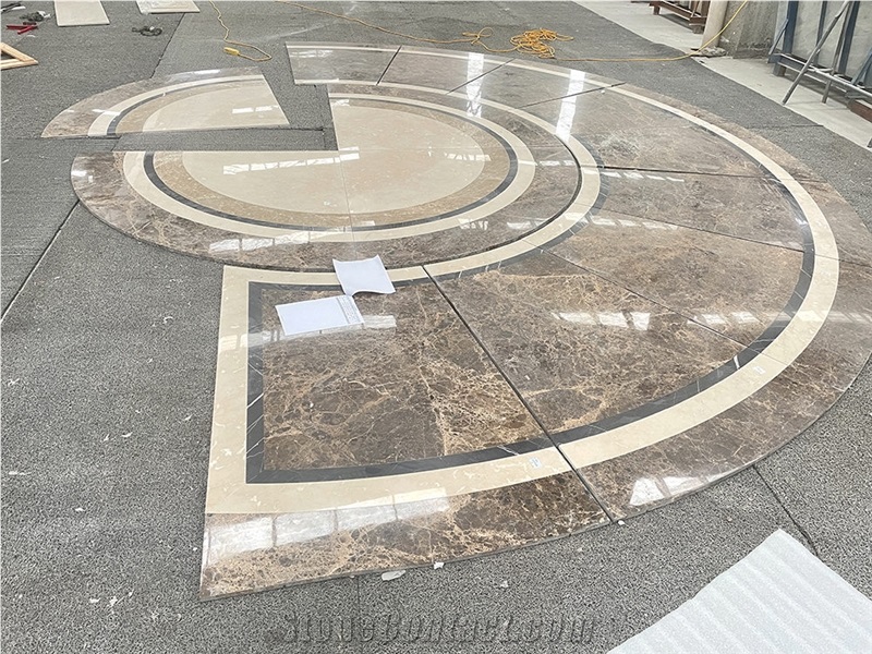 Waterjet Stone Beige And Brown Marble Medallion For Floor