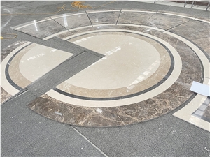 Waterjet Stone Beige And Brown Marble Medallion For Floor
