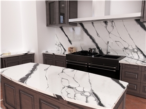 Panda White Calacatta Quartz Slabs