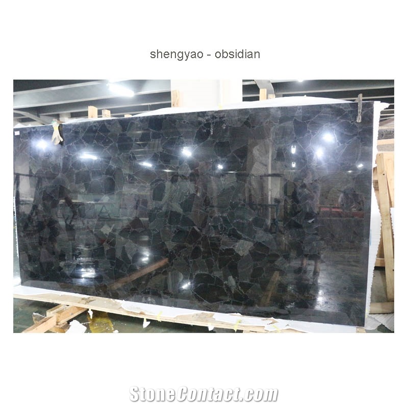 Polishing Semi Precious Stone Slab Obsidian Tile