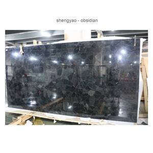 Polishing Semi Precious Stone Slab Obsidian Tile