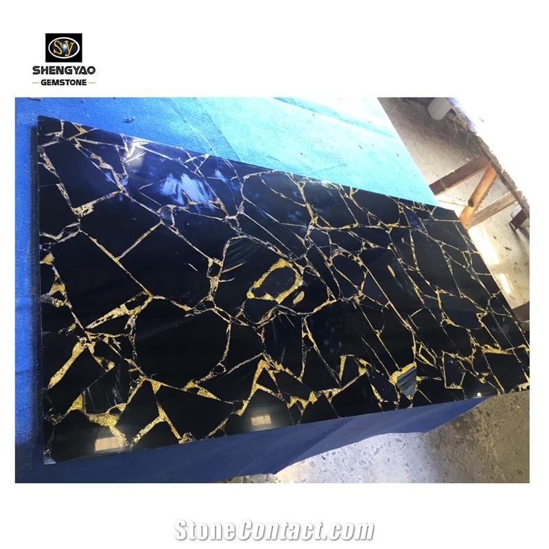 Polishing Semi Precious Stone Slab Obsidian Tile