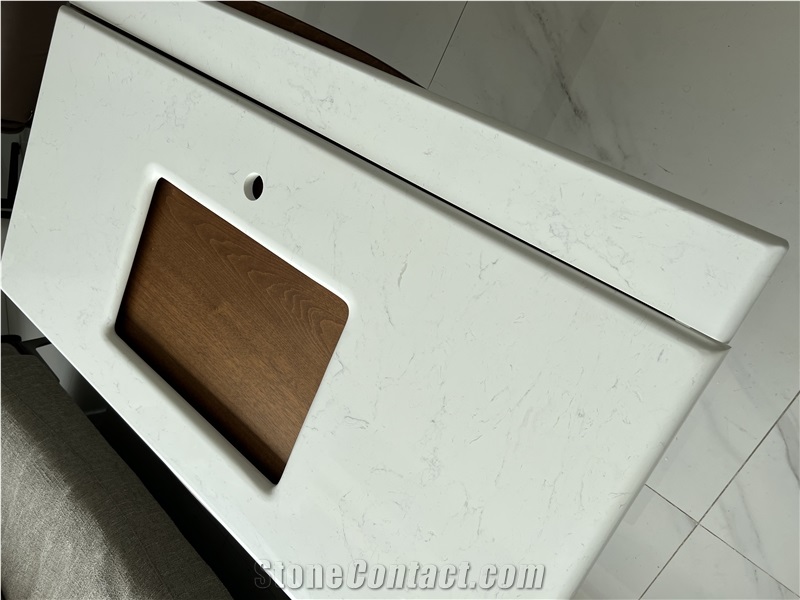 White With Grey Veins Artificial Marble Bathroom Countertop