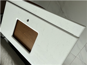 White With Grey Veins Artificial Marble Bathroom Countertop
