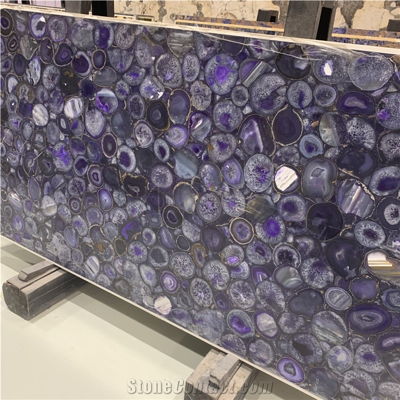 Amethyst Purple Semi Agate Stone Slab For Hotel