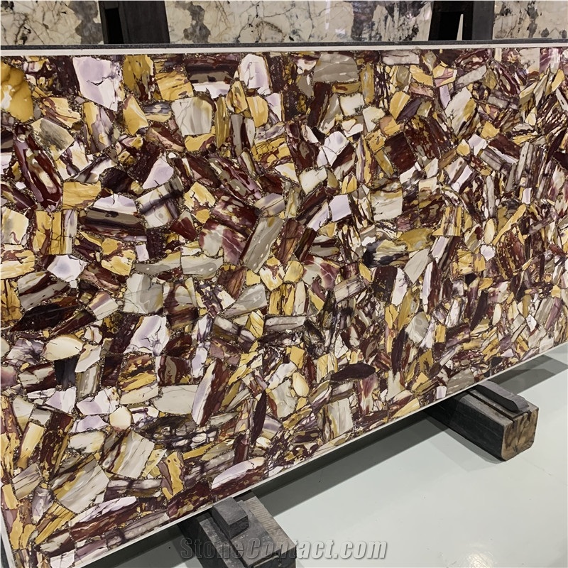 Egg Yolk Stone Semi Precious Slabs For Bathroom