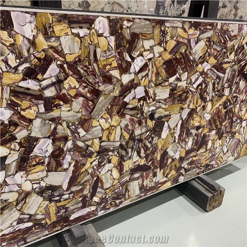 Egg Yolk Stone Semi Precious Slabs For Bathroom
