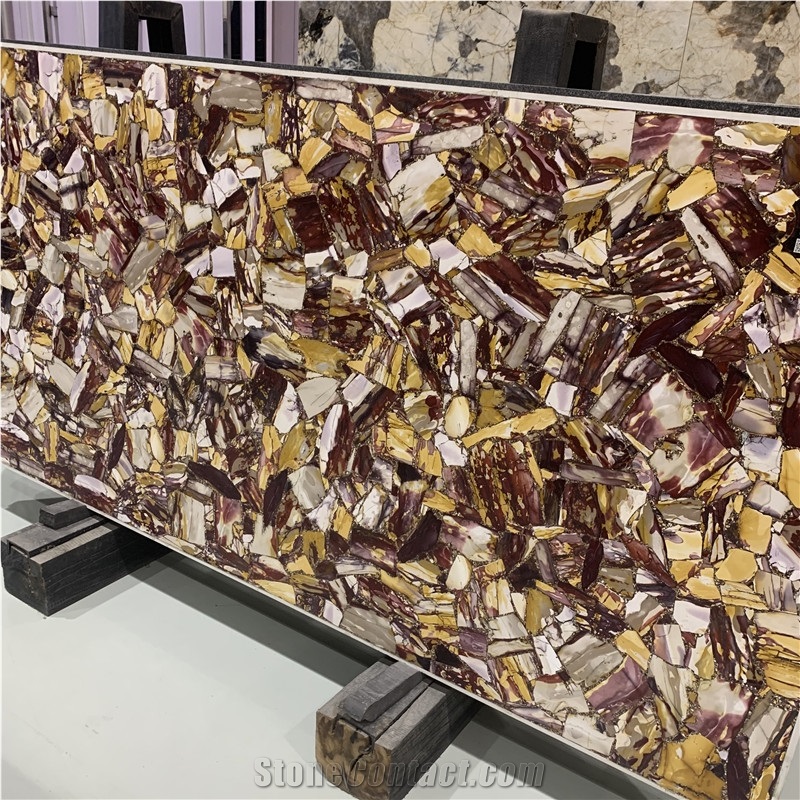 Egg Yolk Stone Semi Precious Slabs For Bathroom