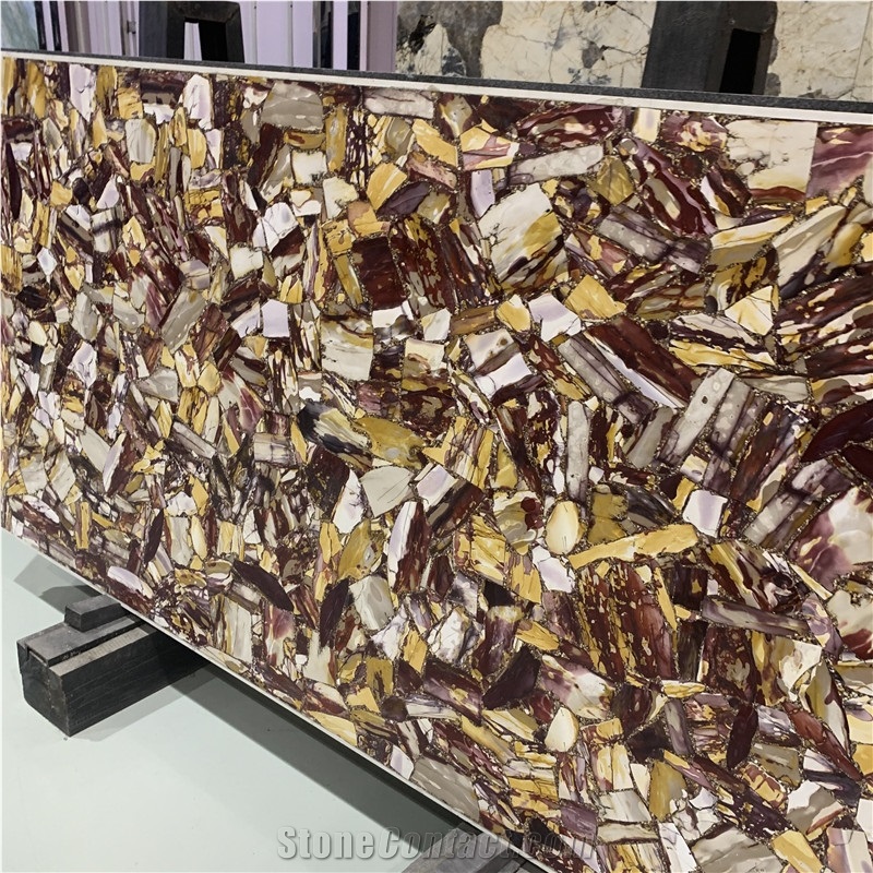 Egg Yolk Stone Semi Precious Slabs For Bathroom