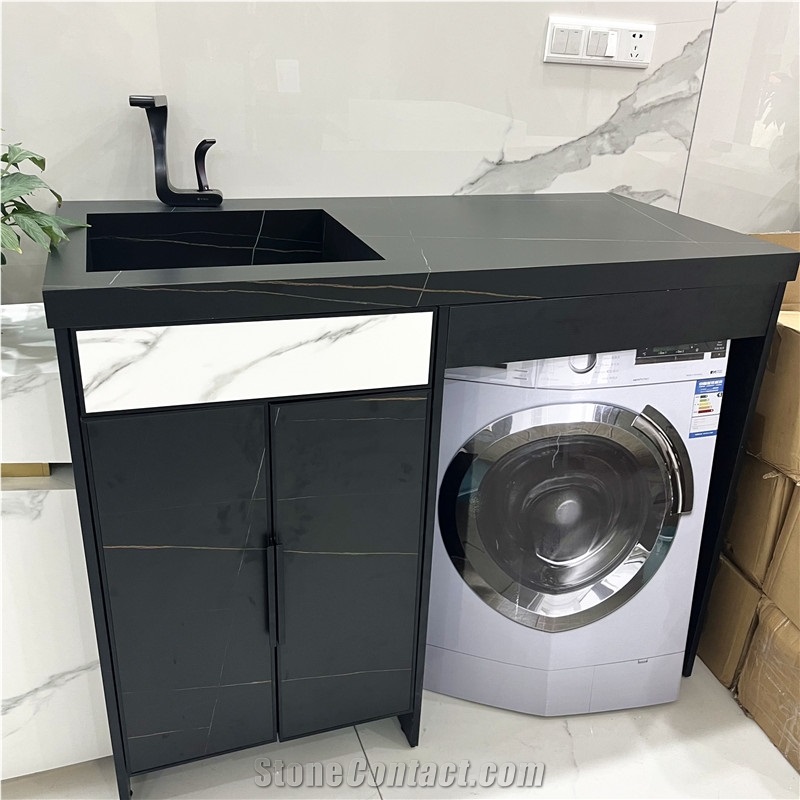 Hotel Modern Marble Top Sintered Stone Black Bathroom Vanity