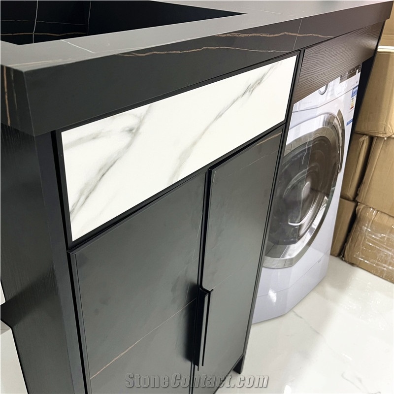Hotel Modern Marble Top Sintered Stone Black Bathroom Vanity