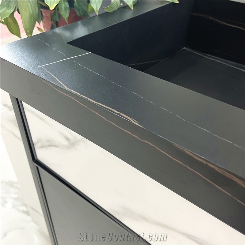 Hotel Modern Marble Top Sintered Stone Black Bathroom Vanity