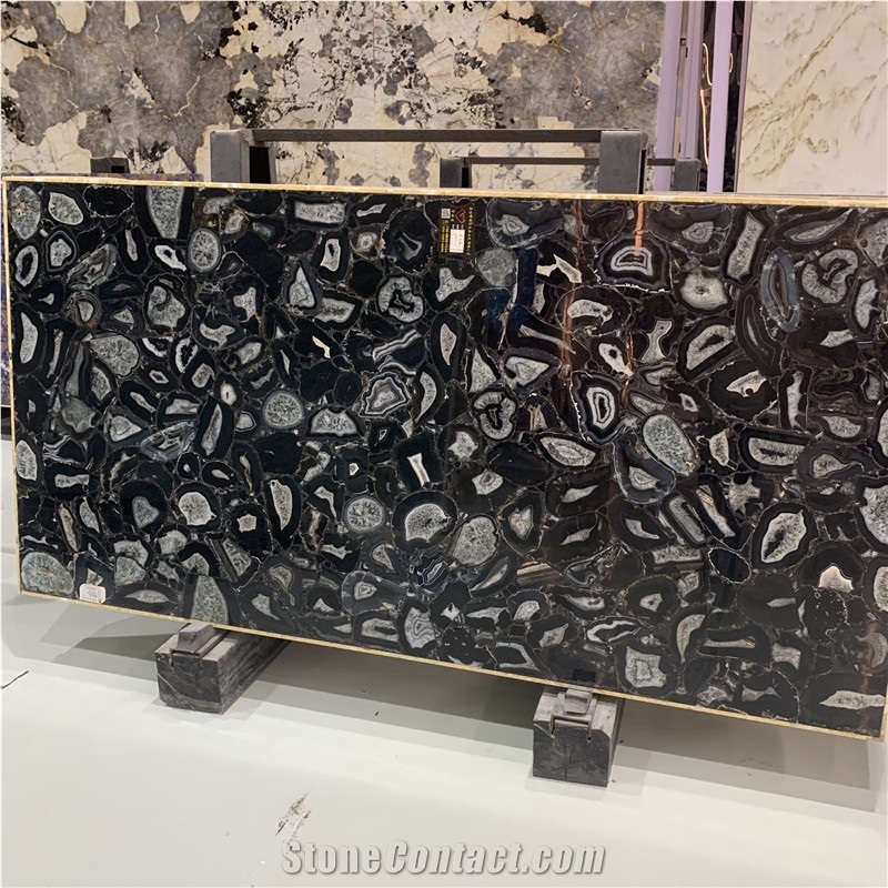 Luxury Black Agate Stone Slabs Black Semi Precious