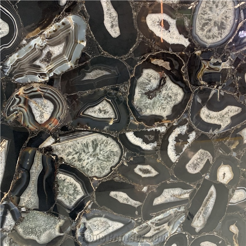 Luxury Black Agate Stone Slabs Black Semi Precious