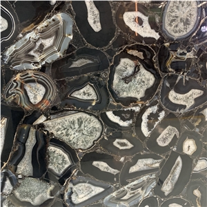 Luxury Black Agate Stone Slabs Black Semi Precious