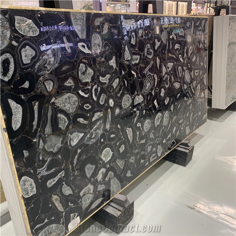 Luxury Black Agate Stone Slabs Black Semi Precious