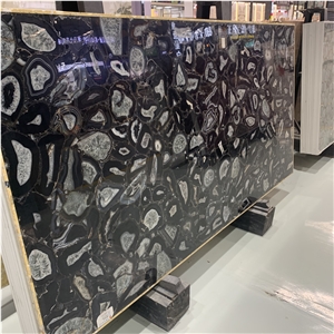Luxury Black Agate Stone Slabs Black Semi Precious