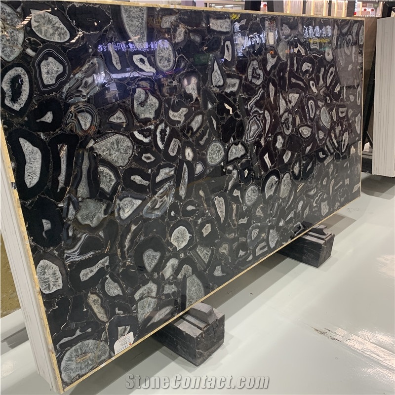Luxury Black Agate Stone Slabs Black Semi Precious