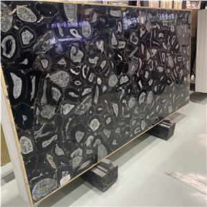 Luxury Black Agate Stone Slabs Black Semi Precious