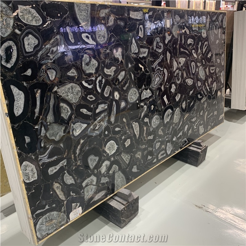 Luxury Black Agate Stone Slabs Black Semi Precious