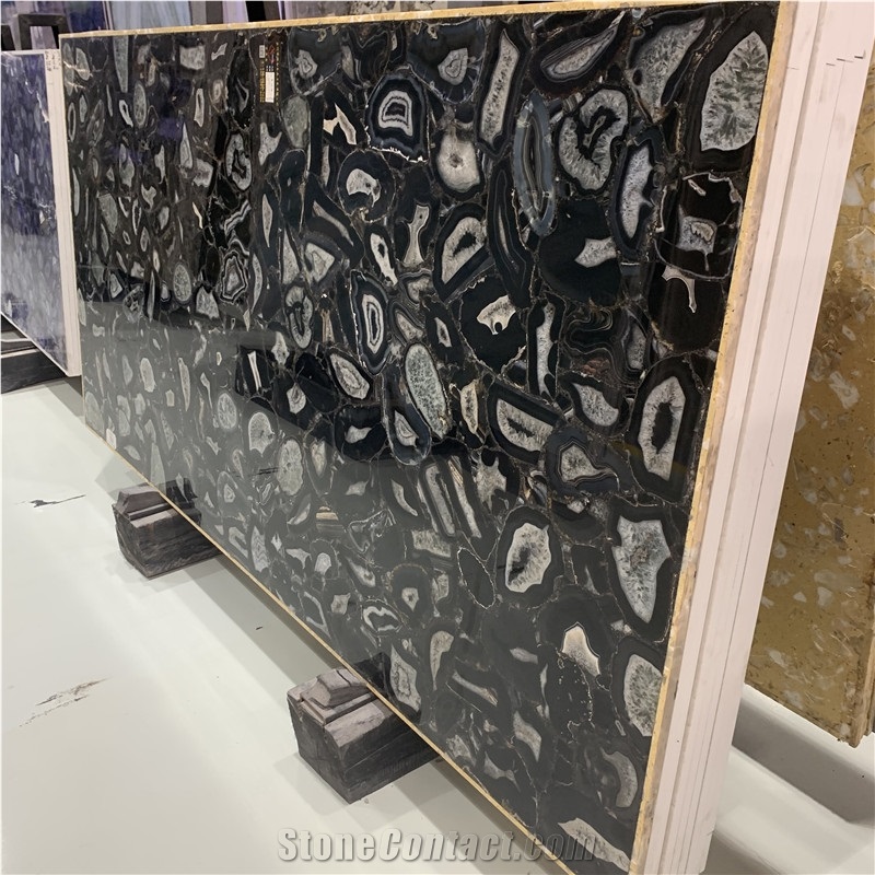 Luxury Black Agate Stone Slabs Black Semi Precious