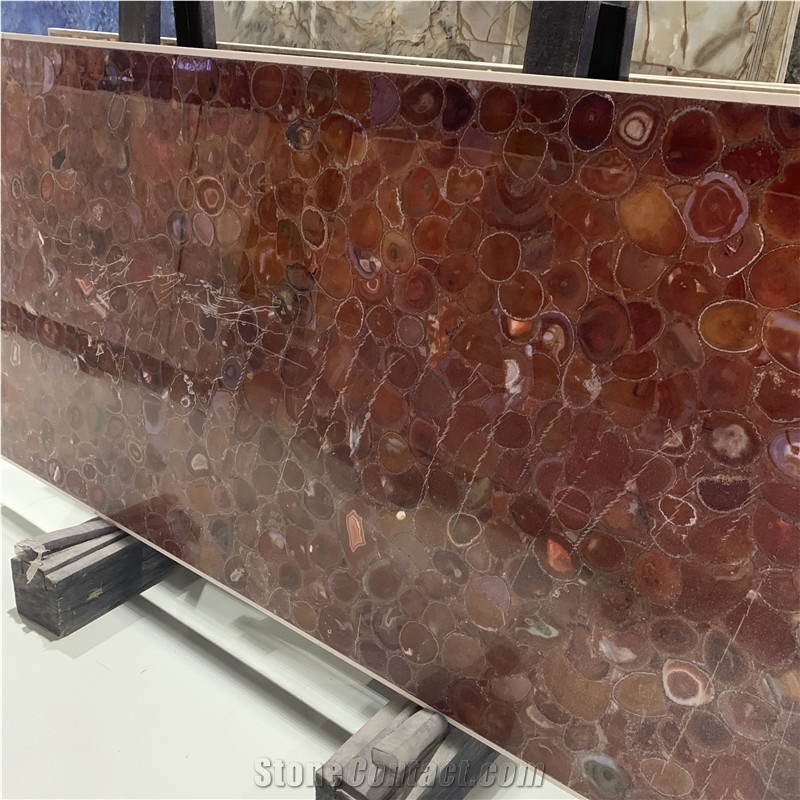 Red Agate Stone Semi Precious Slabs For Kitchen