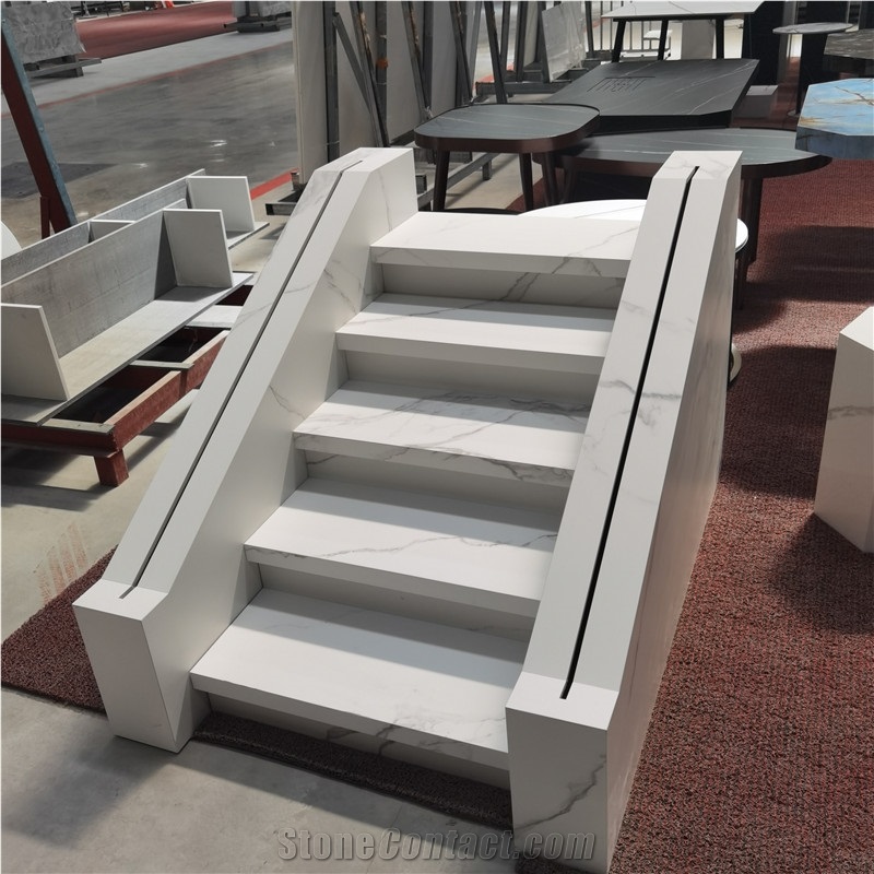 White Sintered Stone Stair Step Tiles For Villa Interior