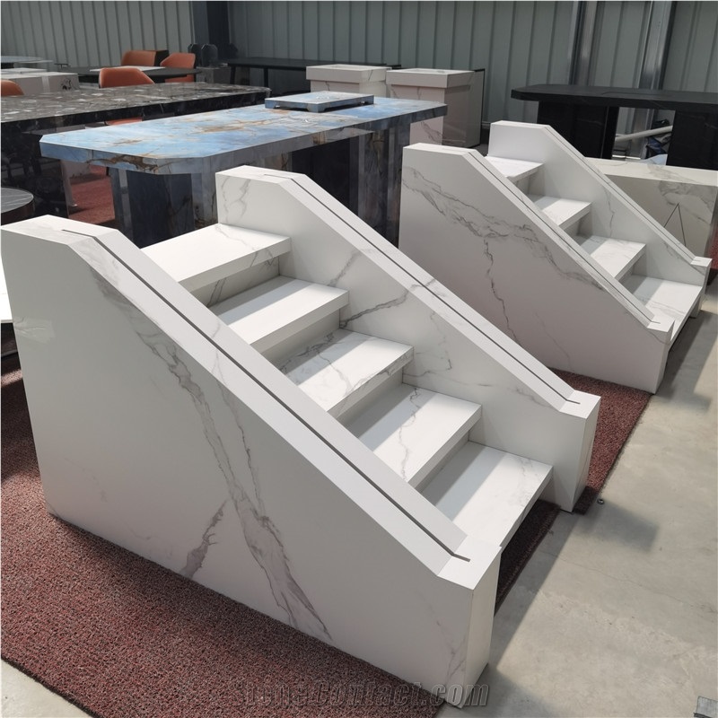 White Sintered Stone Stair Step Tiles For Villa Interior