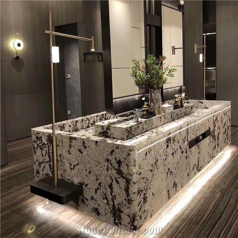 Alaska White Alpinus Black Crystal Granite Slab