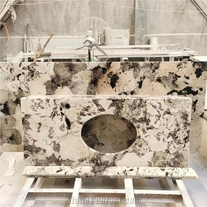 Alaska White Alpinus Black Crystal Granite Slab