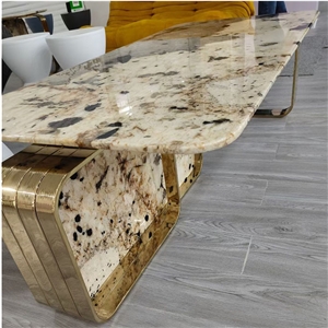 Luxure Stone Table With Metal Base Stainless Steel For Home