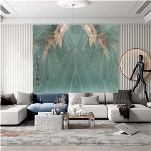 Luxury Royal Amazon Green Quartzite Slab For Background Wall