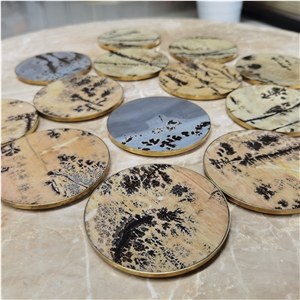 Natural China Fossil Stone Coaster For Dinning Table Decor