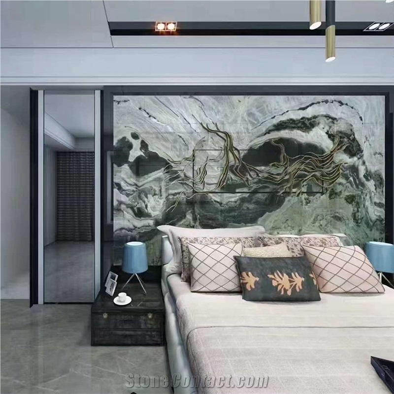 Natural Green Cloud Jade Marble Slab