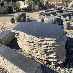 Outdoor Garden Furniture Natural Black Granite Table & Chair