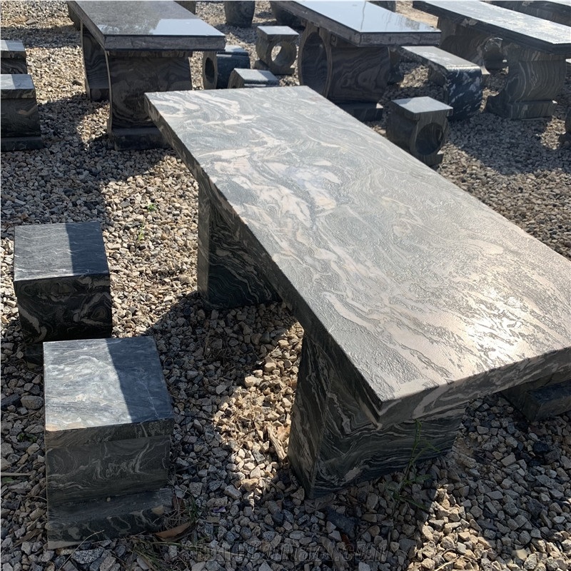 Rectangle Granite Table And Bench Sets For Outdoor Garden