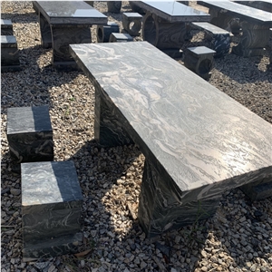 Rectangle Granite Table And Bench Sets For Outdoor Garden