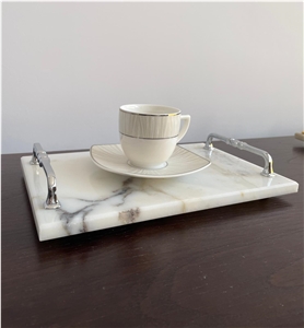 Marble Tray Serving Plate With Metal Handles