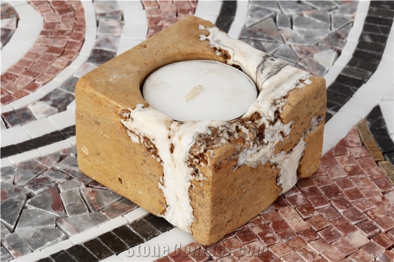 Multicolor Travertine 6X6x4cm Tealight Candle Holder