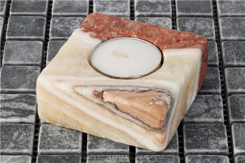 Pink Travertine Tealight Candle Holder
