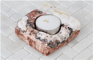 Pink Travertine Tealight Candle Holder