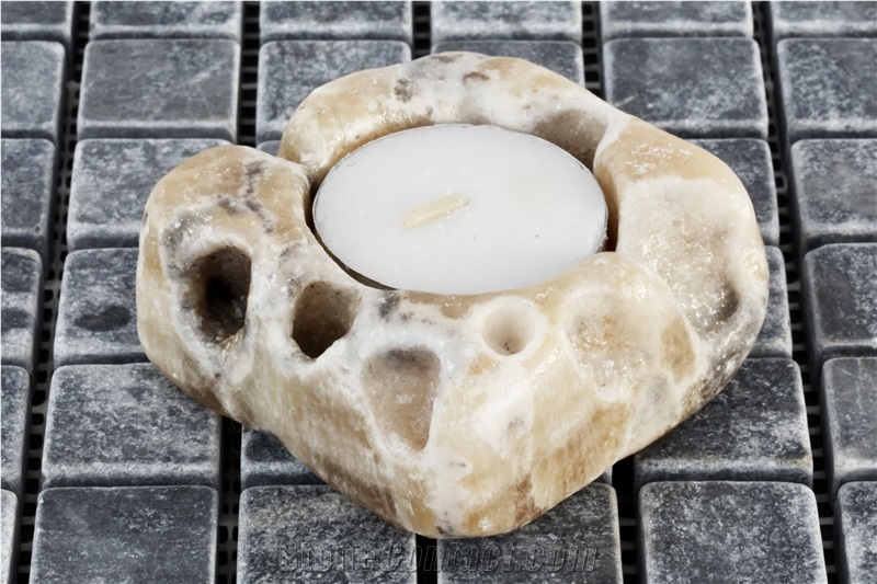 Silver Traonyx Travertine 6X6x3cm Tealight Holder