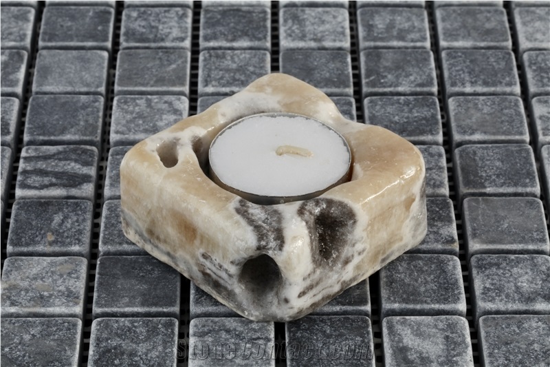 Silver Traonyx Travertine 6X6x3cm Tealight Holder