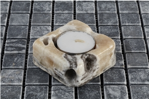 Silver Traonyx Travertine 6X6x3cm Tealight Holder