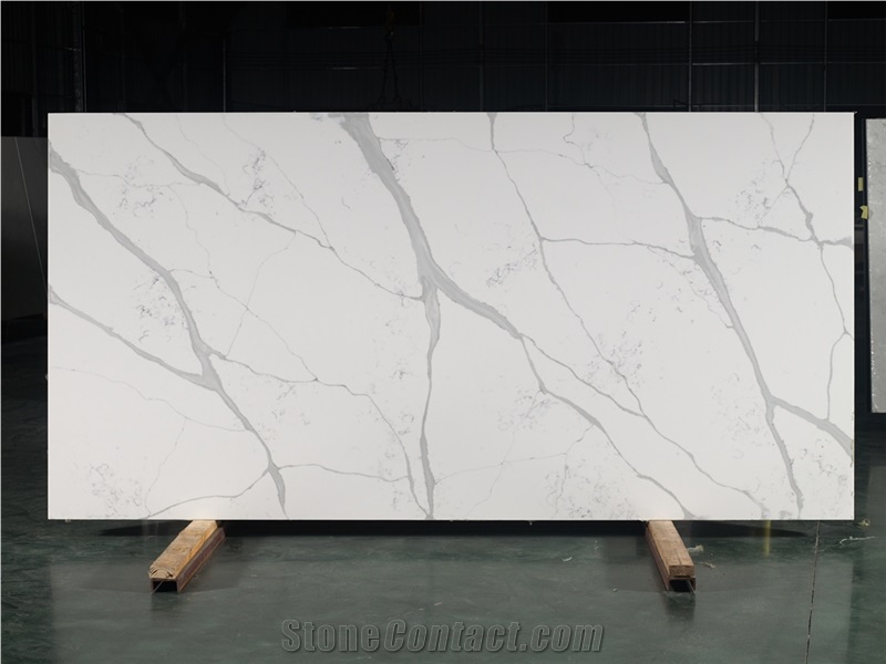 Polished Indoor Area Decoration Slab Calacatta White Quartz