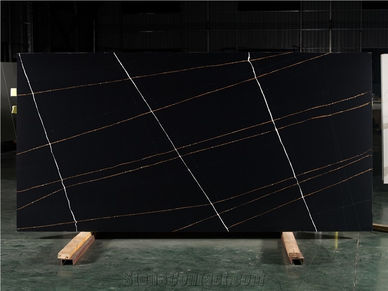 Quartz Calacatta Black Slabs With Gold 3240